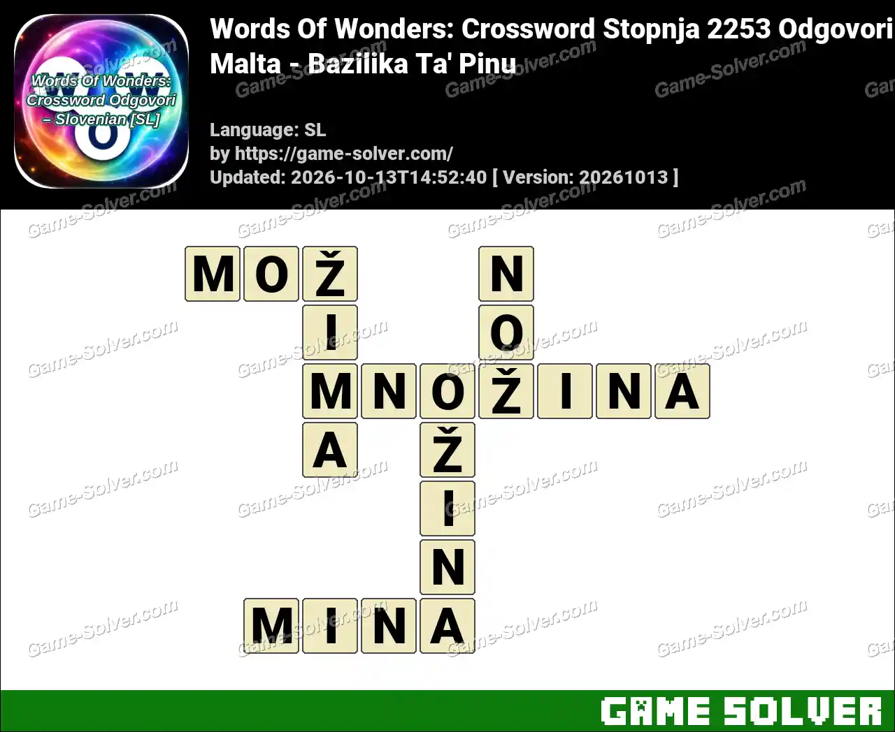 Words Of Wonders: Crossword Stopnja 2253 Odgovori – Malta – Bazilika Ta’ Pinu